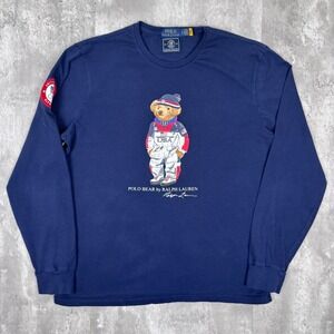 Polo Ralph Lauren Shirt Mens Large 2022 Olympic Bear Team USA Navy Long Sleeve